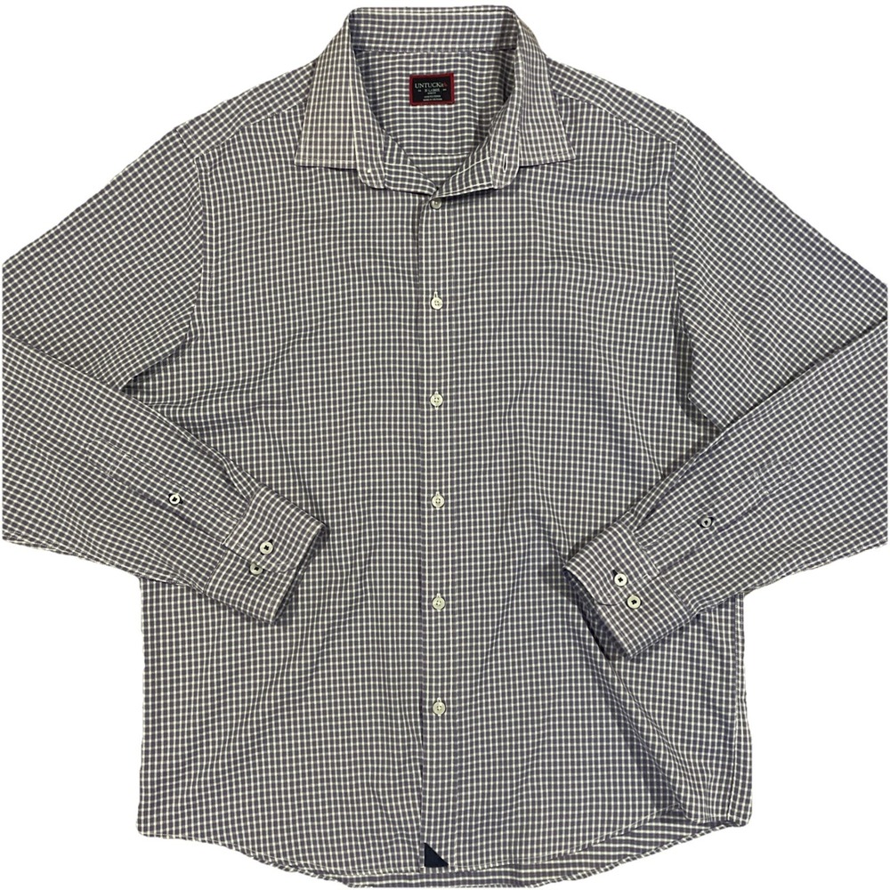 Untuckit Men's Check Purple XL Marcanoa‎ Slim Fit Polyester Long Sleeve Shirt